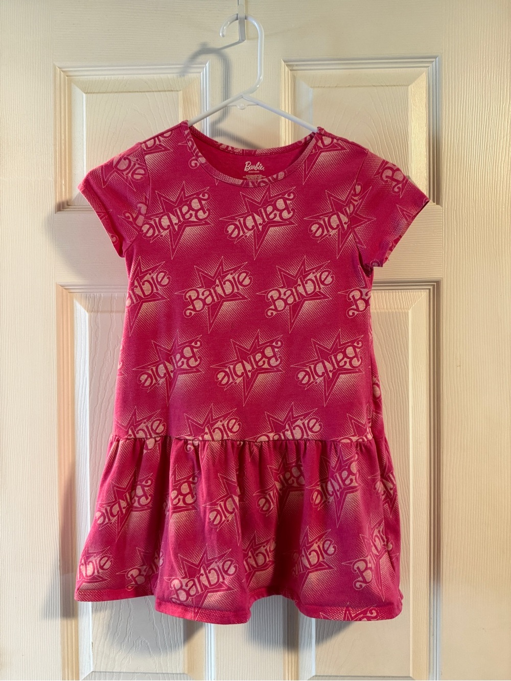 Girl’s Barbie Bright Pink Logo Short Sleeve Casual Dress